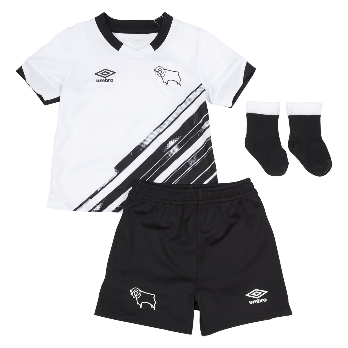 Umbro Derby County 22/23 Home Baby Kit Futbol Futbol Jersey Beyaz Siyah | TR-02018