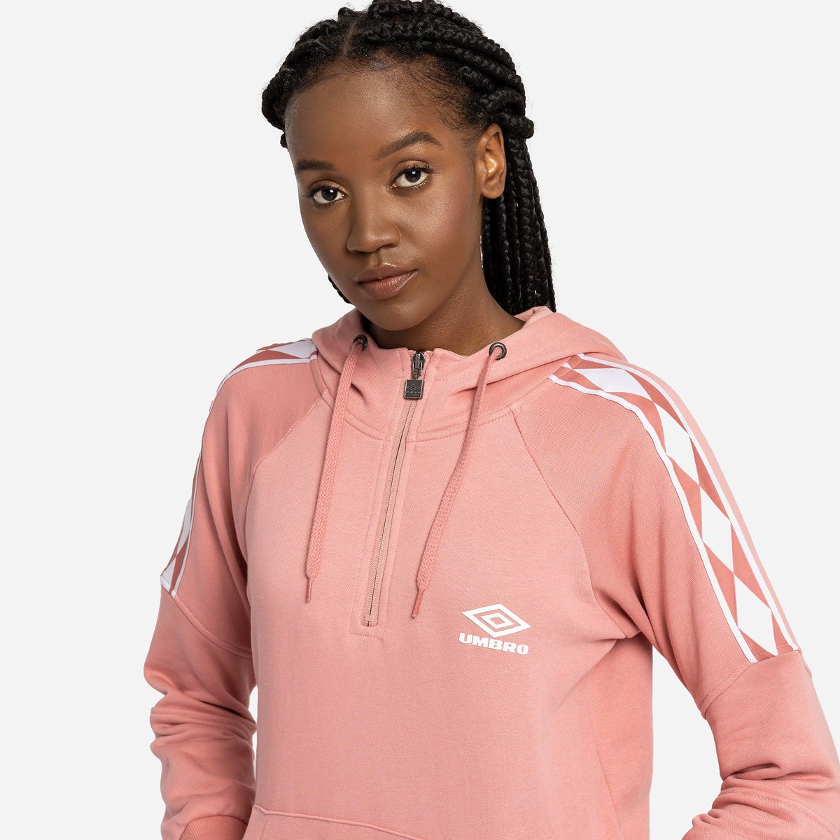 Umbro Diamond Taped 1/2 Zip Oh Hood Kadın Kapüşonlular Pembe Beyaz | TR-90452