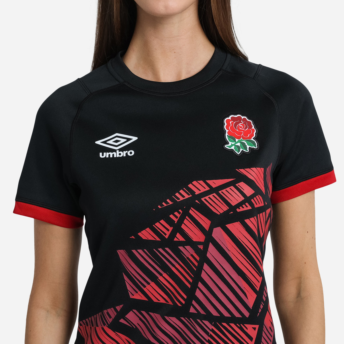 Umbro England Rugby 22/23 7S Alternate Replica Jersey Futbol Jersey Siyah Kırmızı | TR-59236