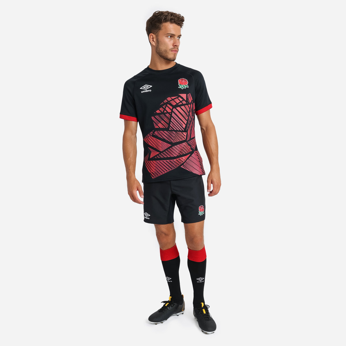 Umbro England Rugby 22/23 7S Alternate Replica Kısa Futbol Şort Siyah Kırmızı | TR-59992