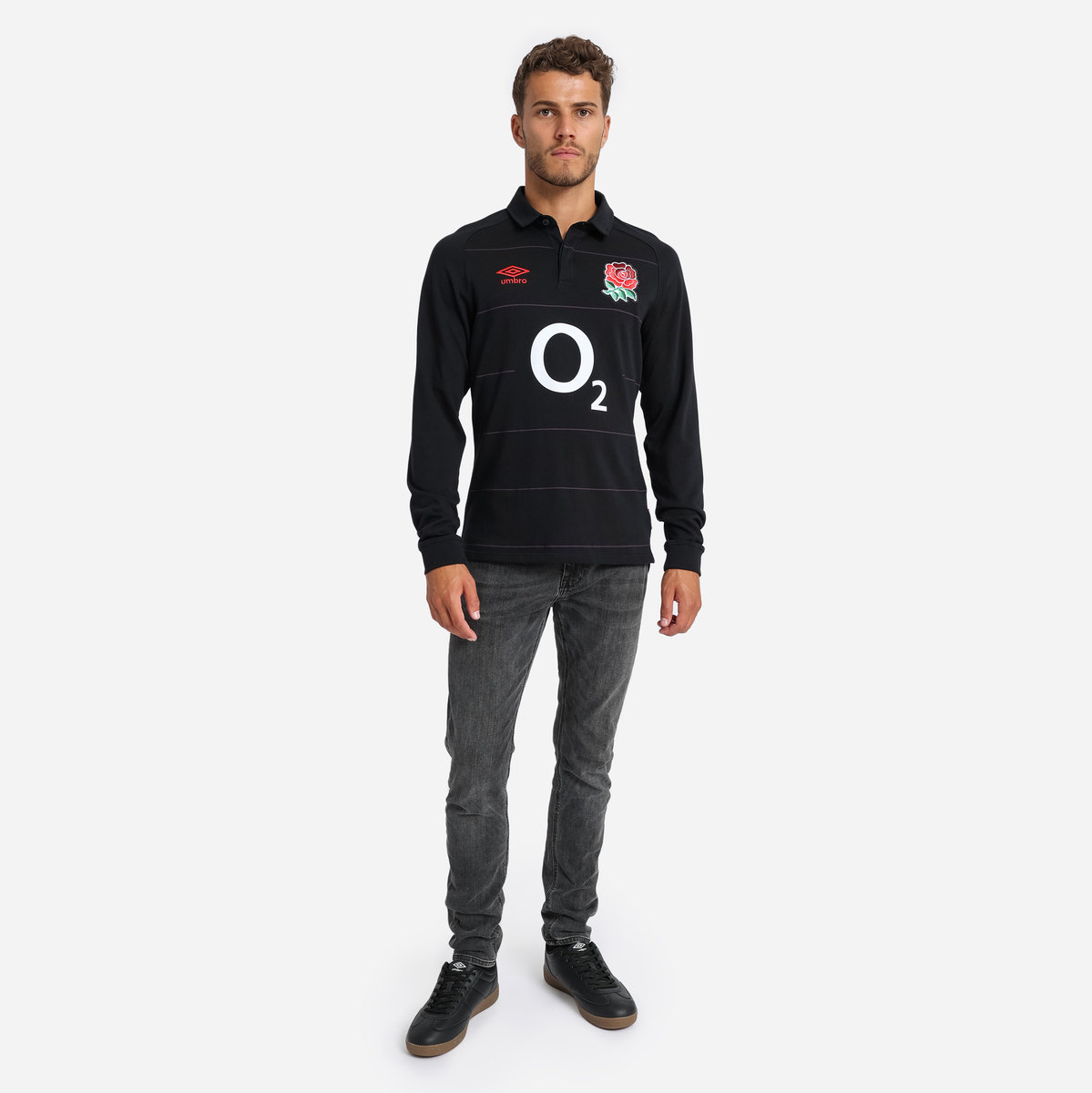 Umbro England Rugby 22/23 Alternate Klasik Jersey LS Futbol Jersey Siyah Kırmızı | TR-03348