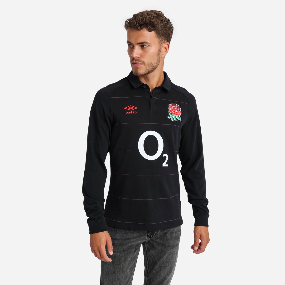 Umbro England Rugby 22/23 Alternate Klasik Jersey LS Futbol Jersey Siyah Kırmızı | TR-03348