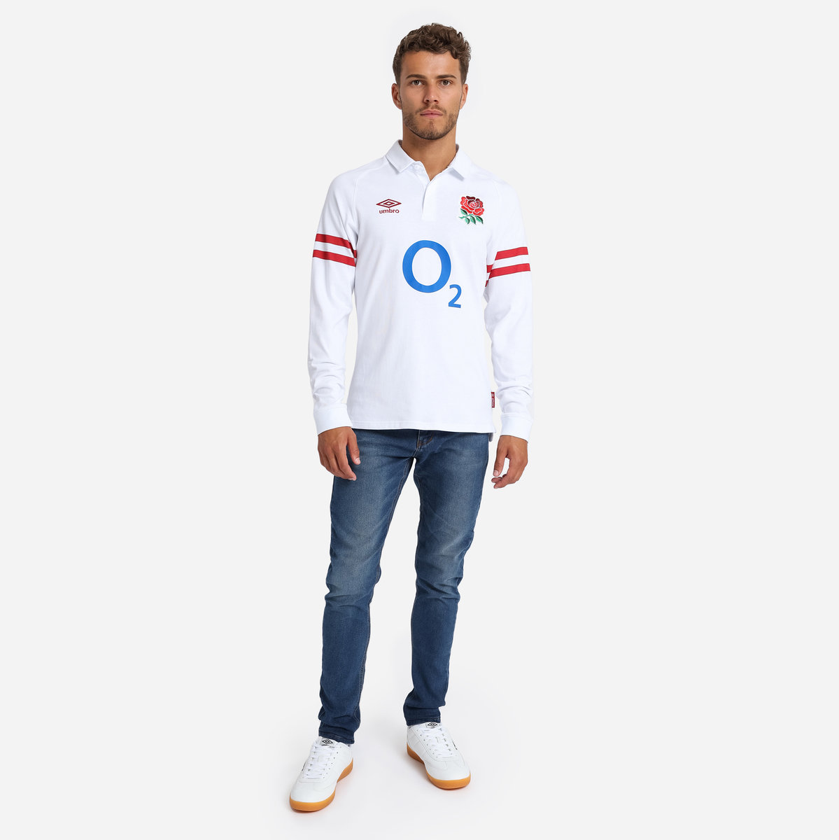 Umbro England Rugby 22/23 Home Klasik Jersey LS Futbol Jersey Beyaz Kırmızı | TR-68257