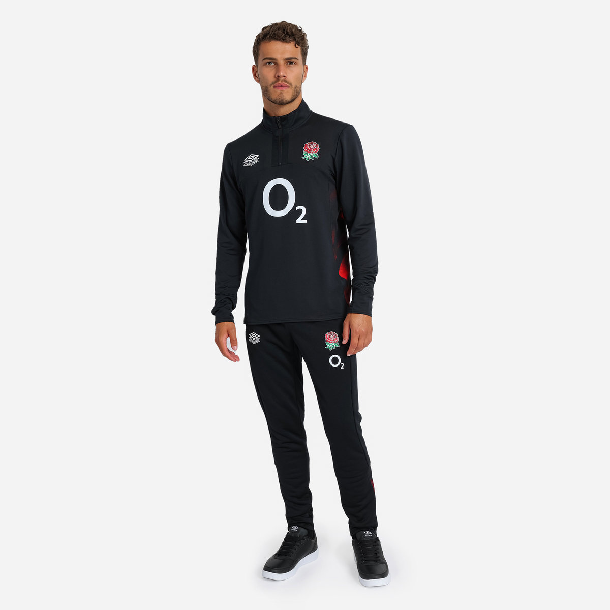 Umbro England Rugby 22/23 Mid Cut Layer Top Futbol Uzun Kollu Üstler Siyah Kırmızı Koyu Mor | TR-51997