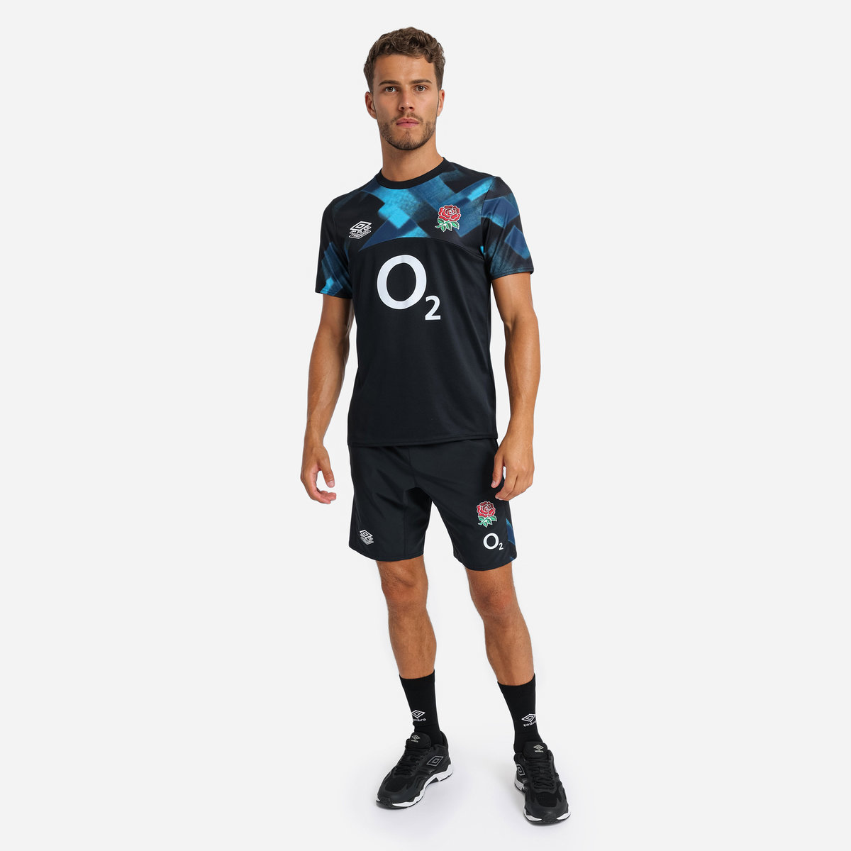 Umbro England Rugby 22/23 Warm Up Jersey Futbol Jersey Siyah Mavi | TR-07565