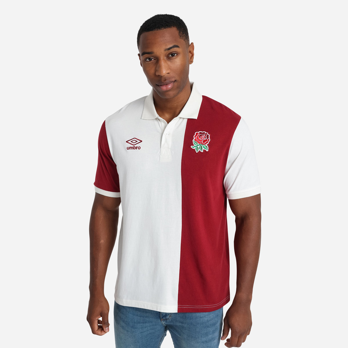 Umbro England Rugby Klasik Stripe Polo Futbol Pololar Beyaz Kırmızı | TR-80362