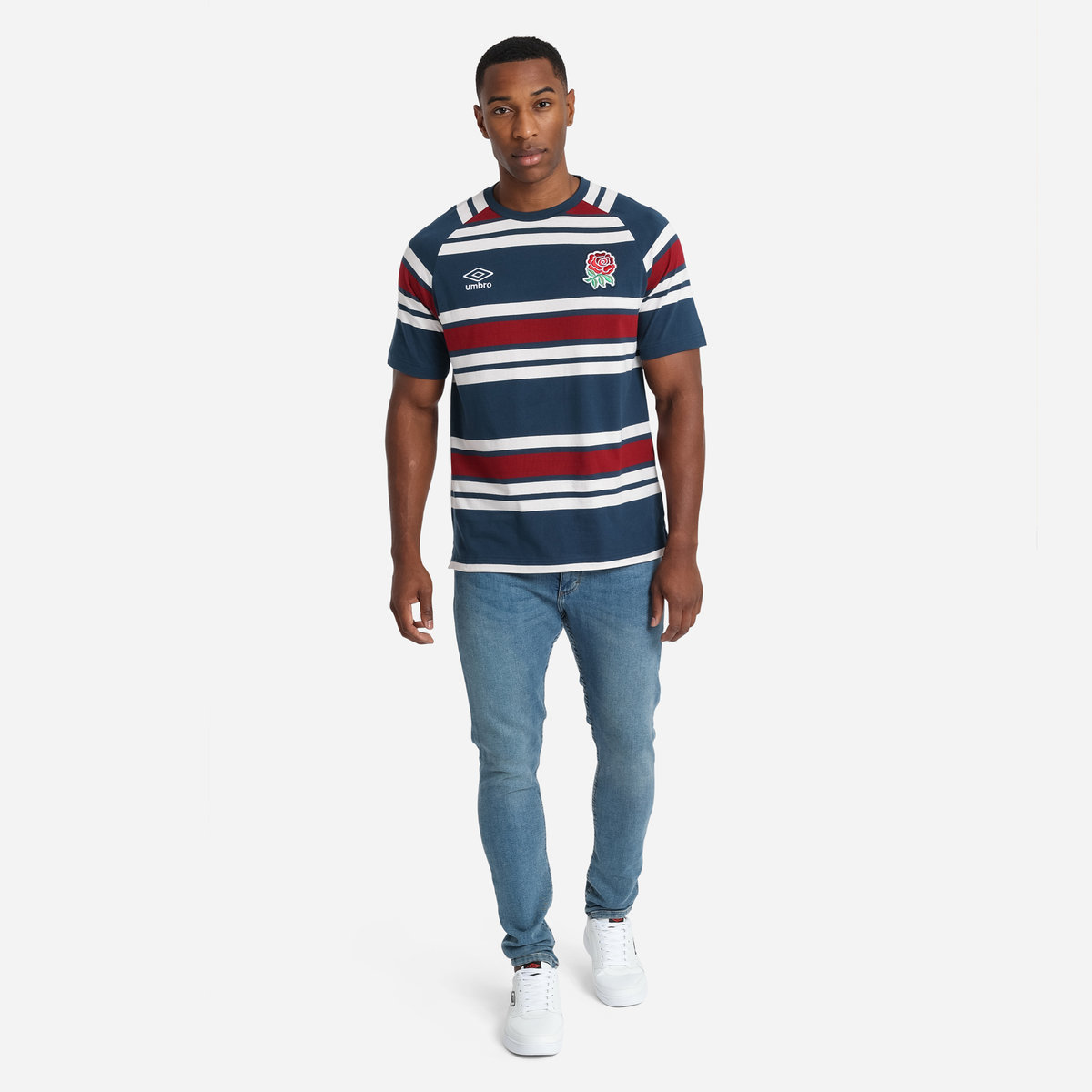 Umbro England Rugby Klasik Stripe Tee Futbol Tişört Lacivert Beyaz Kırmızı | TR-57017