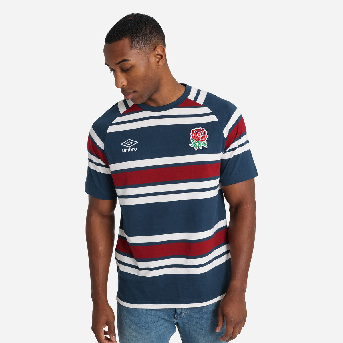 Umbro England Rugby Klasik Stripe Tee Futbol Tişört Lacivert Beyaz Kırmızı | TR-57017