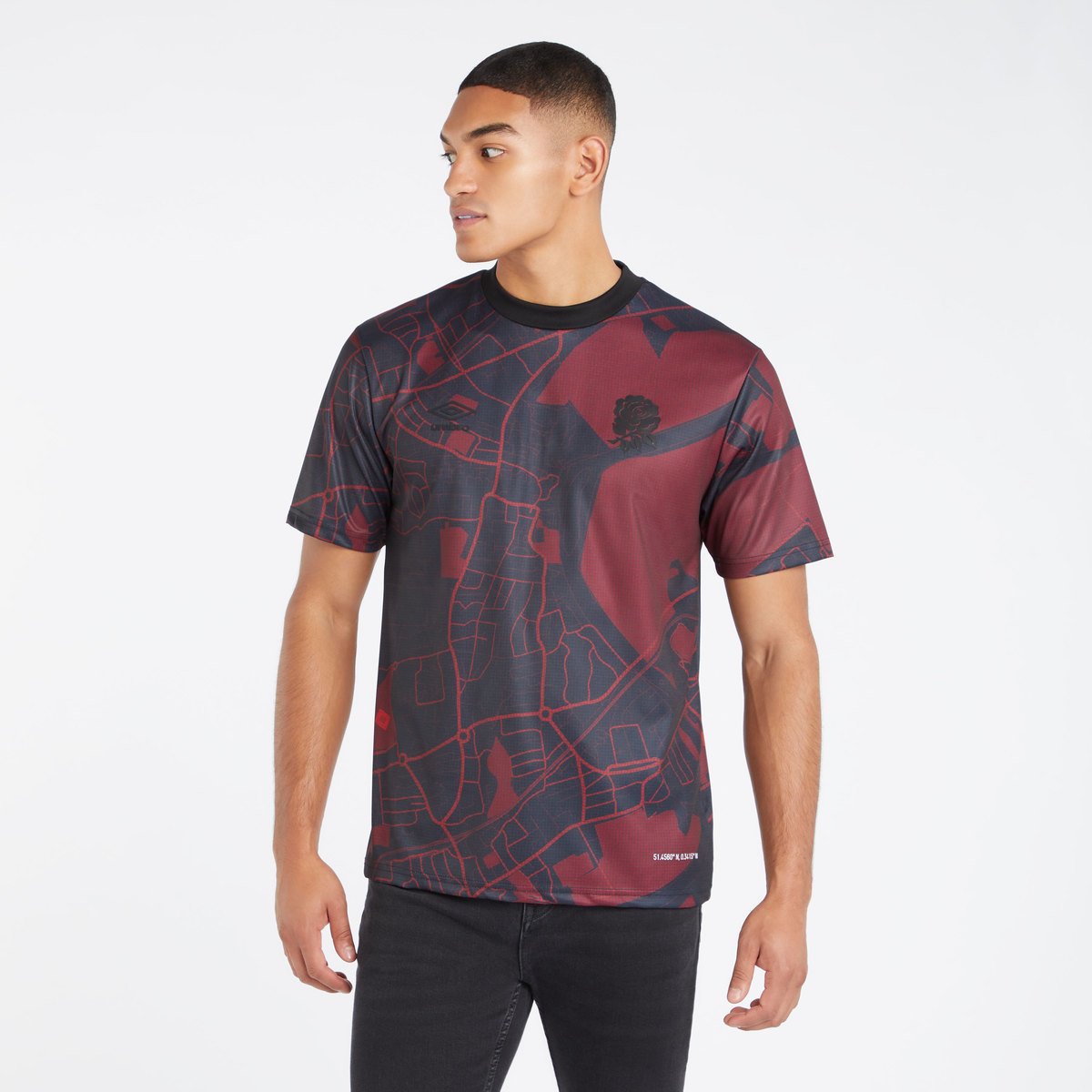 Umbro England Rugby Navigation Print Crew Tee Futbol Tişört Siyah | TR-05892