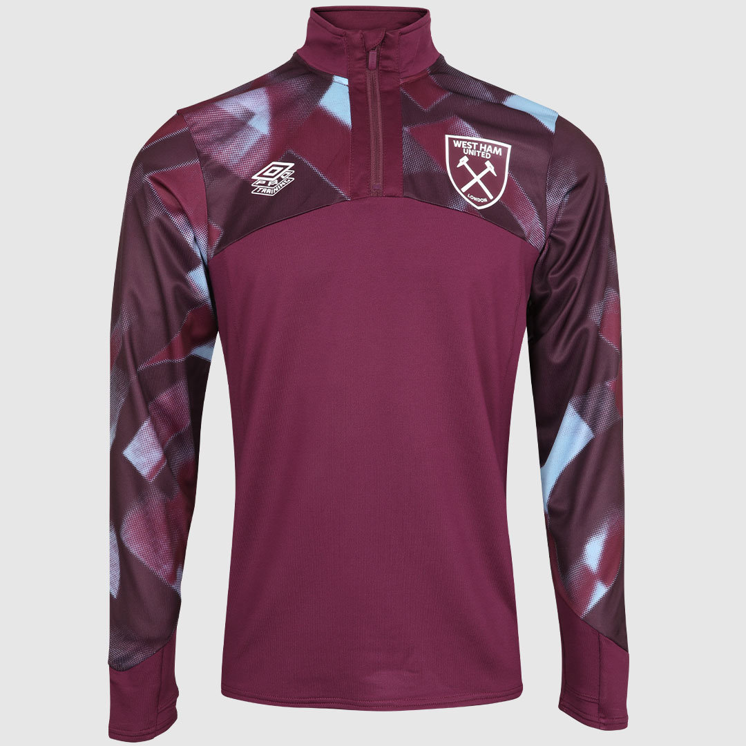 Umbro West Ham Utd 22/23 Warm Up Quarter Zip Top Futbol Uzun Kollu Üstler Koyu Kırmızı Mavi | TR-36449