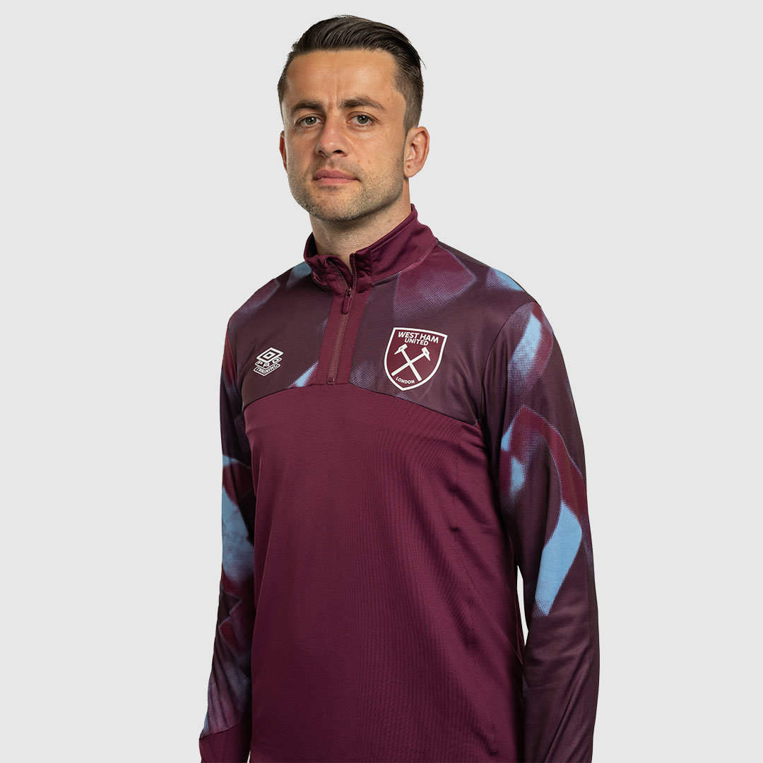 Umbro West Ham Utd 22/23 Warm Up Quarter Zip Top Futbol Uzun Kollu Üstler Koyu Kırmızı Mavi | TR-36449