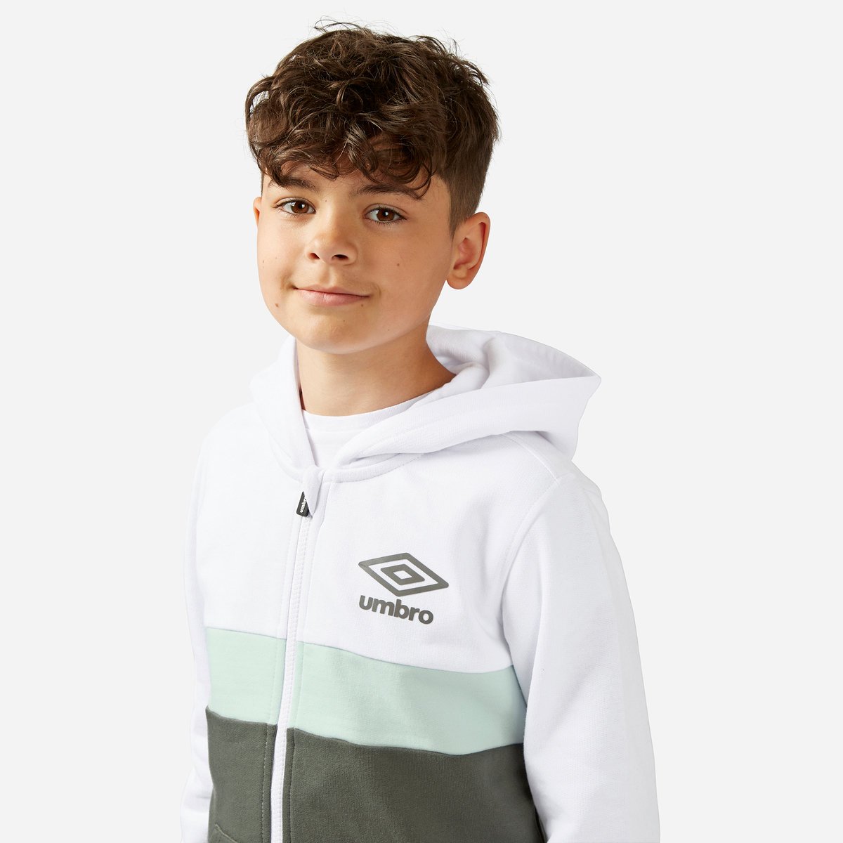 Umbro Zip Through Hoodie Çocuk Kapüşonlular Beyaz Yeşil | TR-40208