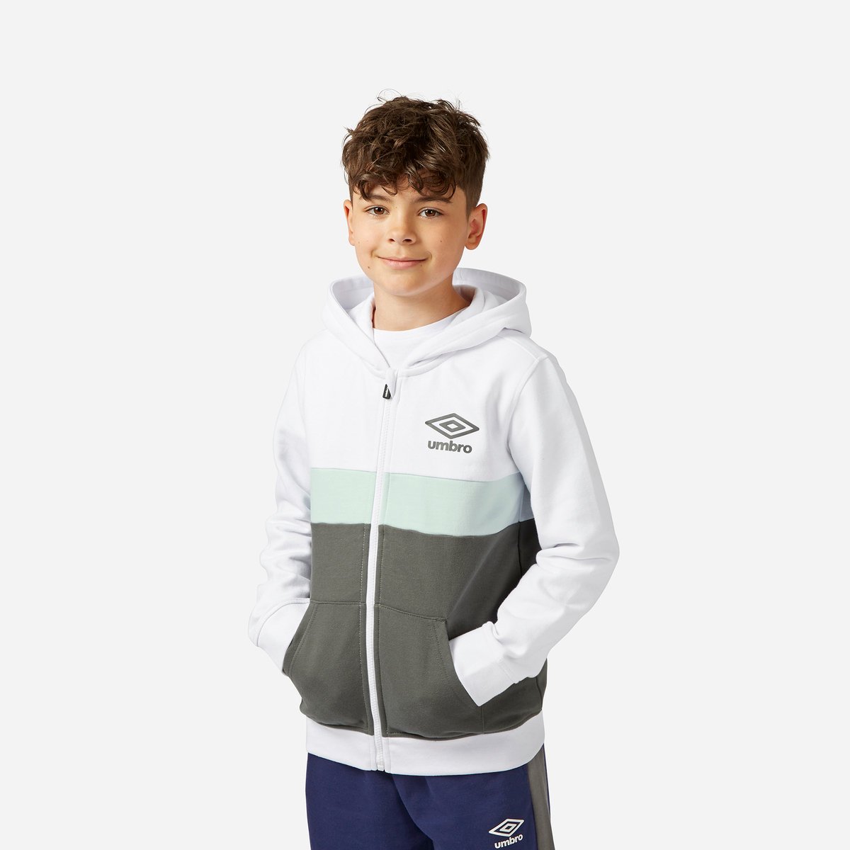 Umbro Zip Through Hoodie Çocuk Kapüşonlular Beyaz Yeşil | TR-40208